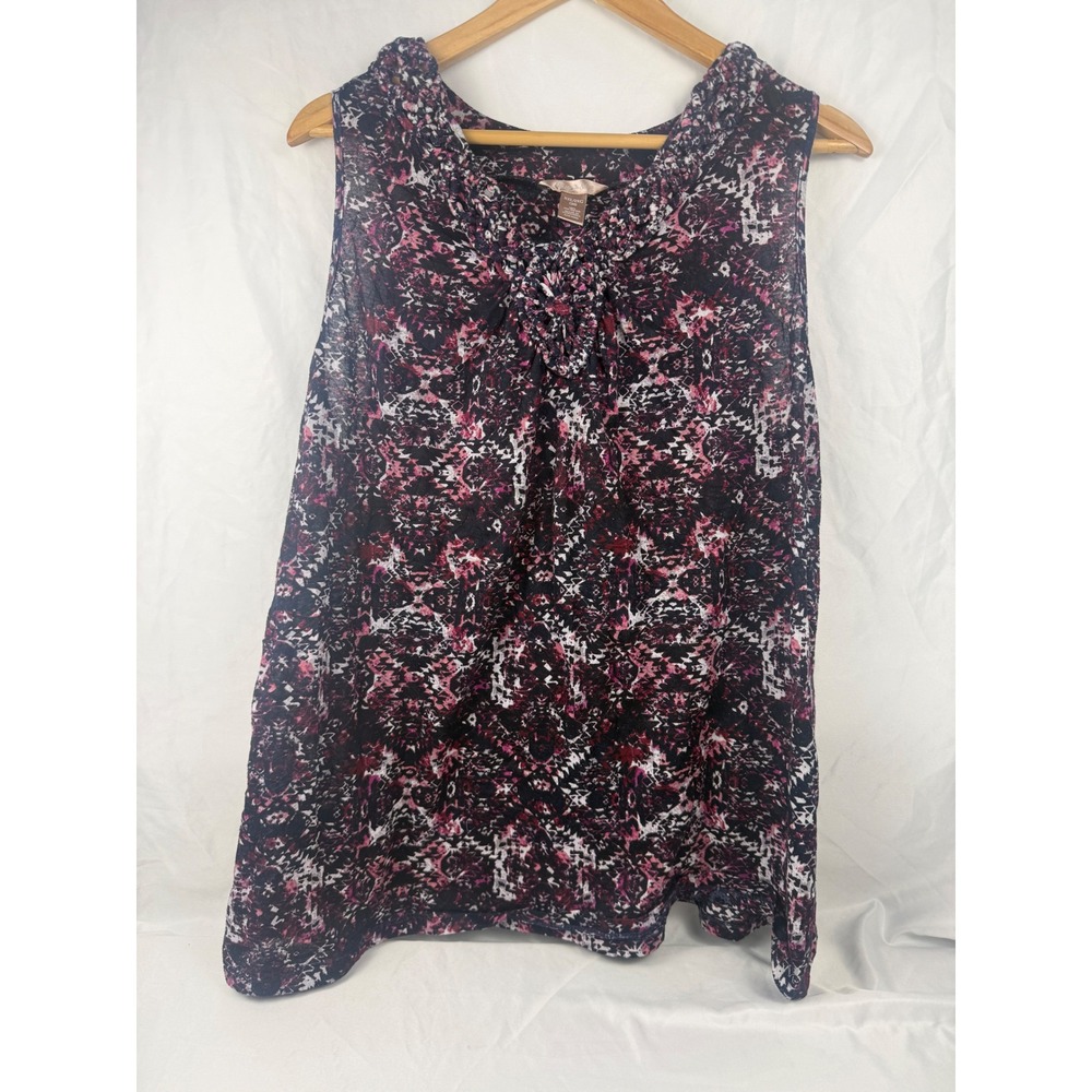 White Stag Navy Pink Abstract Geometric Sleeveless Knit Top XXL 20 WSL36110P